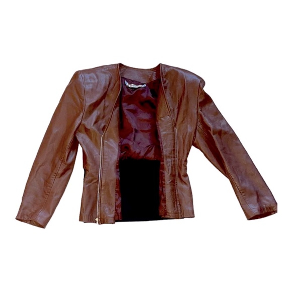 Brown Leather Skirt Set with Black Waist Panel - Picture 4 of 12
